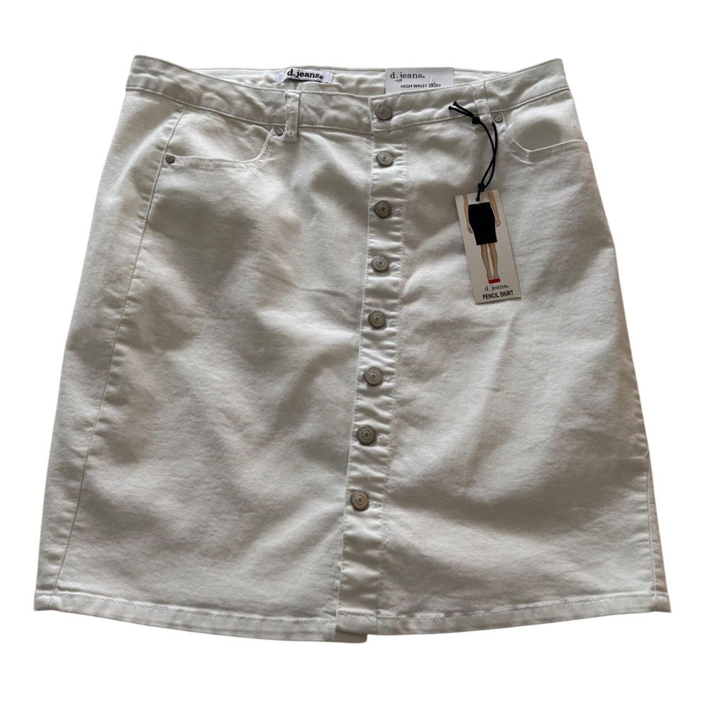 d.jeans White Button Front High Waist Pencil Skirt Modern Fit‎ Size 12 NWT